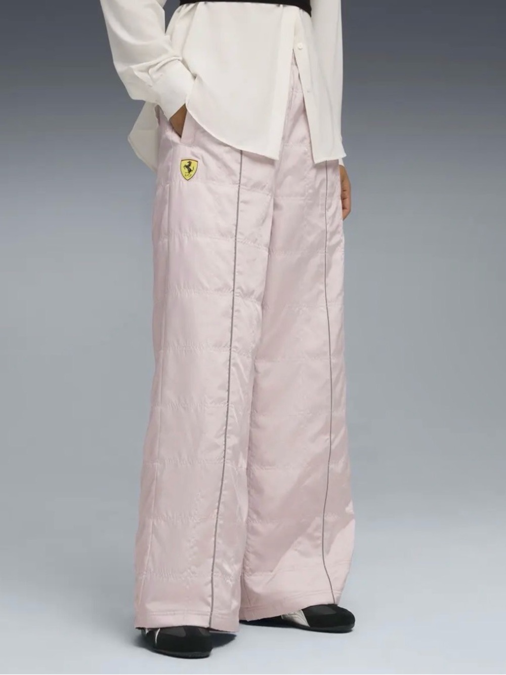 PUMA Scuderia Ferrari Premium Woven Wide Leg Pant Pink Casual Athletic Large NWT